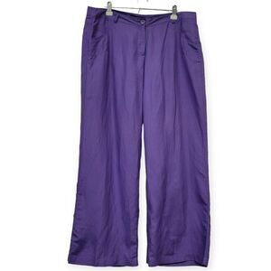 Ashley Stewart womens purple wide leg linen blend pants, 18W